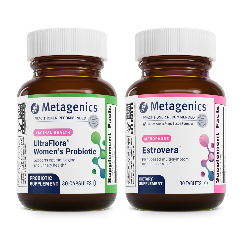 Metagenics Bundle - UltraFlora Women's & HerWellness Estrovera - 30 Conte di UltraFlora Donna per la salute vaginale - 30 Tavole di Estrovera per Flash caldi, Menopausa Rilievo & Night Sweats