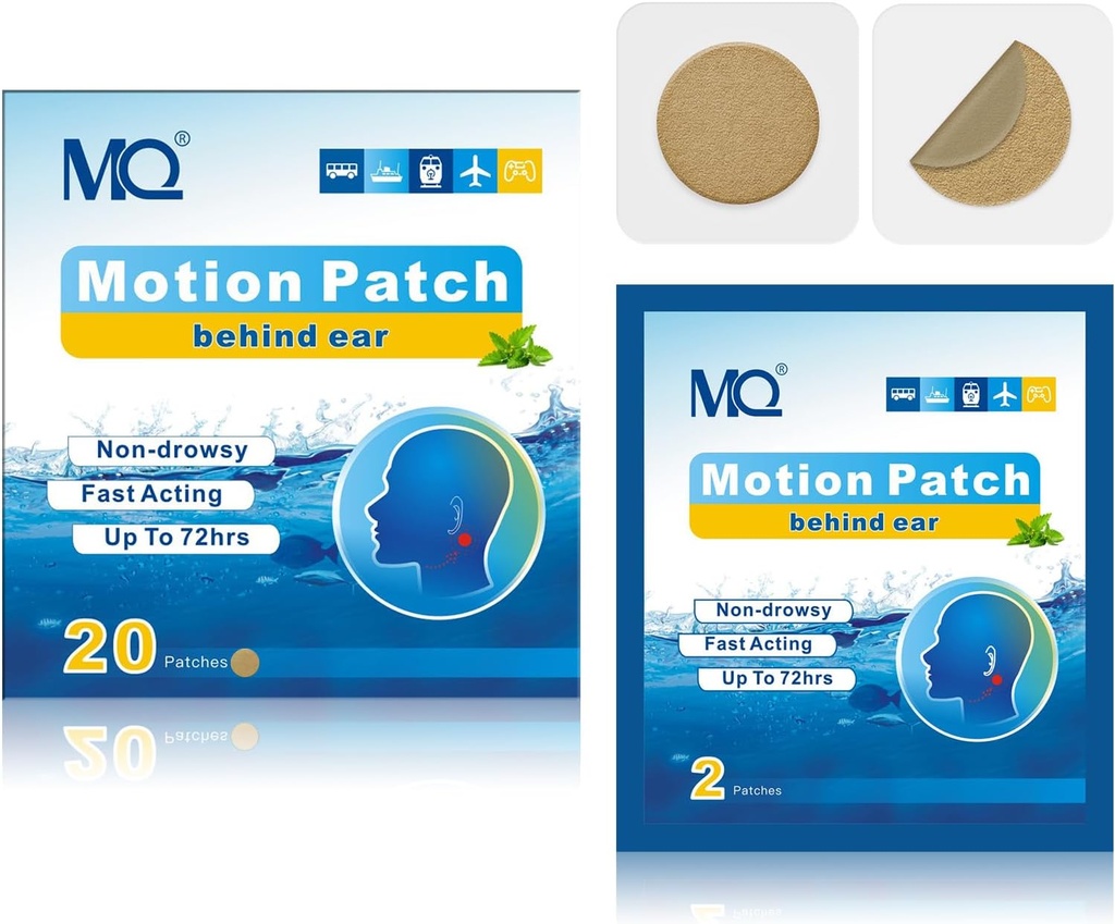 MQ 20ct Motion Sickness Patches, Medium Farbe, Sea Sickness Patches Non Drowsy & Waterproof, Cruise Ship Travel Essentials, Fast Acting & Long Lasting 72H
