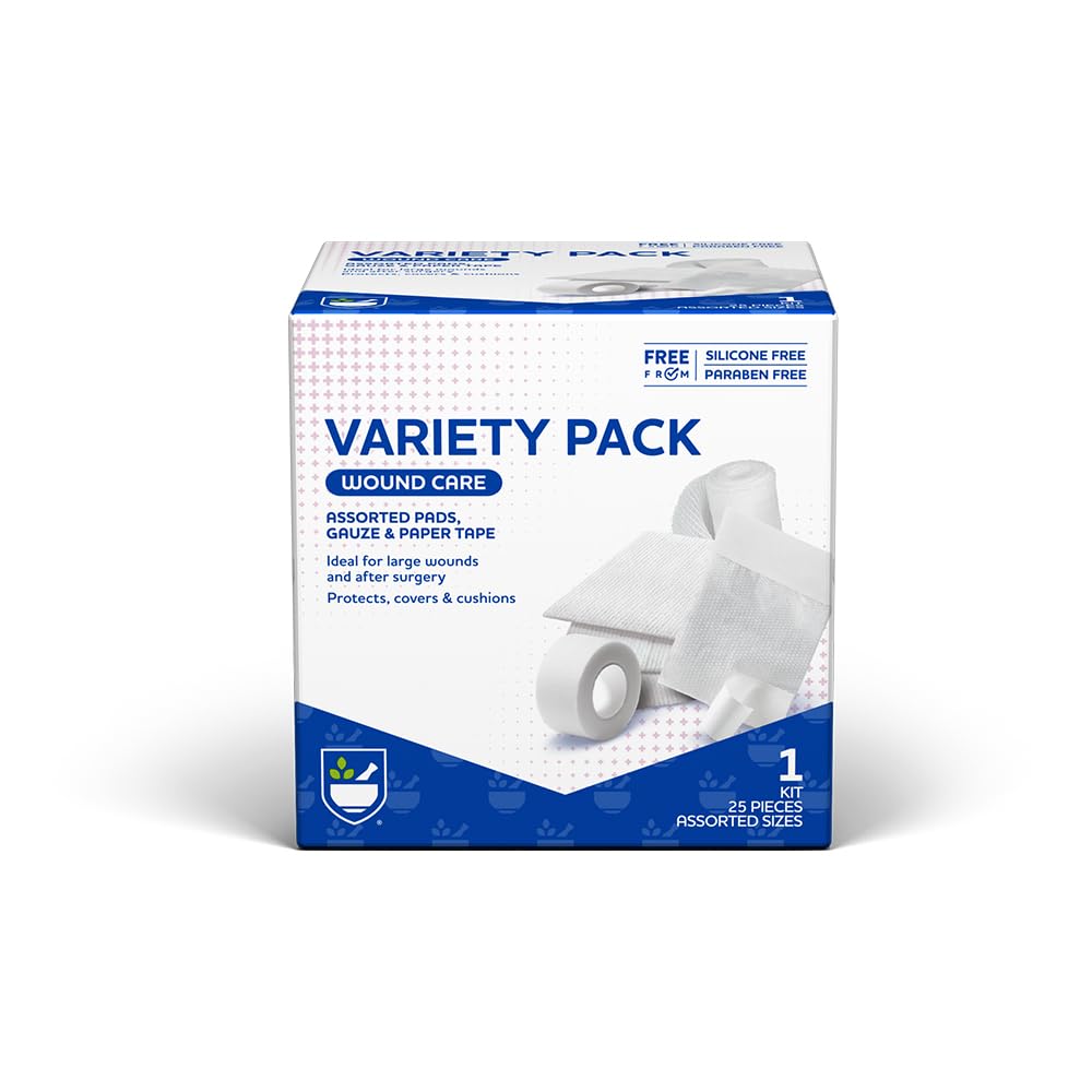Rite Aid First Aid Gauze Pads, Variety Pack - Include 25 assortiti Gauze Pads & Tape | Sterile Gauze Pads | First Aid Kit | Wound Care Forniture