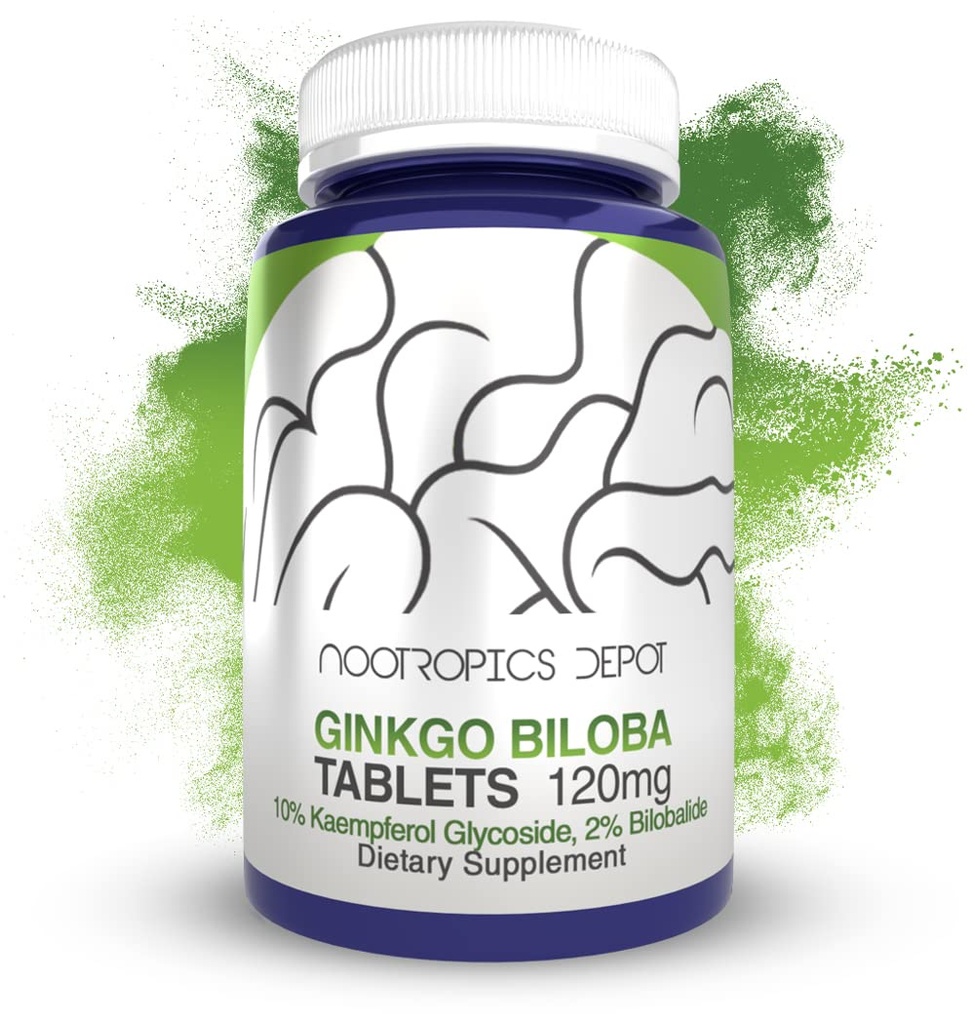 Nootropics Depot Ginkgo Biloba Extrakt Tabletten | 120mg | 90 Count | Minimum 10% Kaempferol Glycoside + 2% Bilobalide | Kann helfen, kognitive und kardiovaskuläre Funktion zu fördern