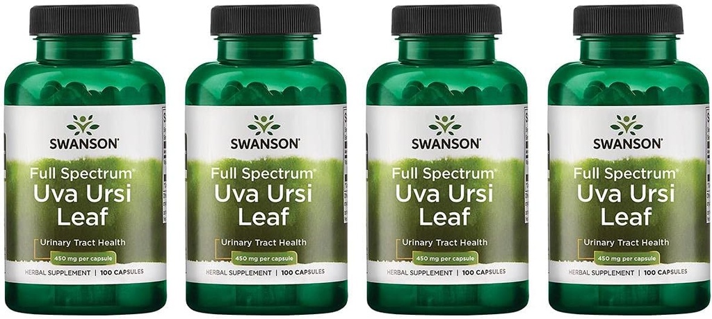 Swanson Full-Spectrum Uva Ursi Leaf - Kräuterergänzung Unterstützung Kidney & Urinary Tract Gesundheit - Kann Unterstützung Herz-Kreislauf-System Funktion & Blasen Gesundheit - (100 Kapseln, 450mg Jeder) 4 Packung