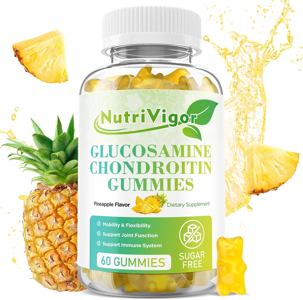 Glucosamin Chondroitin Gummis, Extra Strength Joint Support Supplement mit MSM & Elderberry, Antioxidant Immununterstützung für Erwachsene, Ananas Flavor, 60 Count
