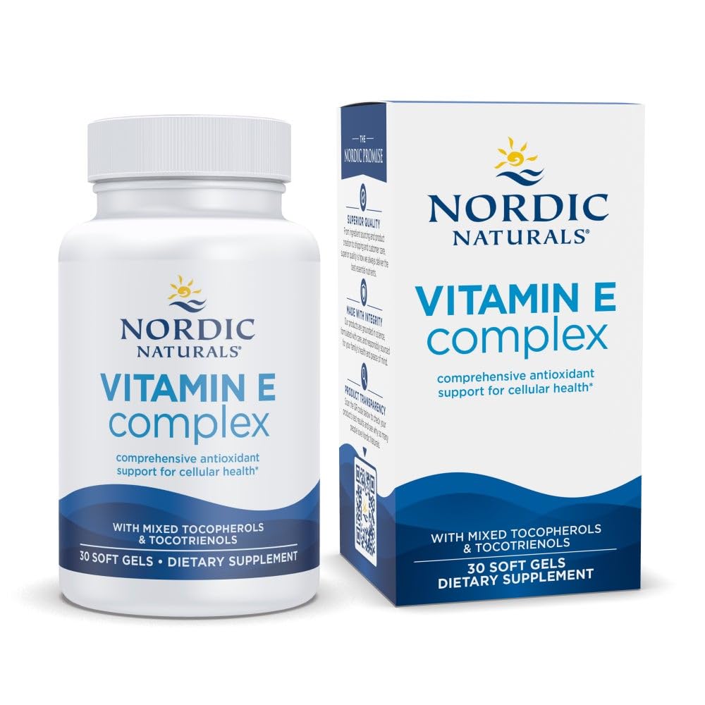Nordic Naturals Vitamin E Complex, Unflavored - 30 Weichgele - 6 Formen von Vitamin E für Antioxidantienunterstützung - Cellular Protection - Non-GMO - 30 Servietten