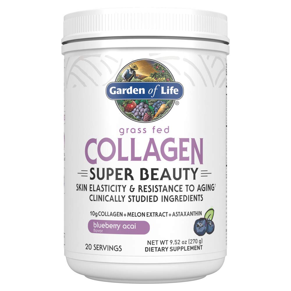 Giardino di vita erba medica collagene Super Beauty Powder - Acai di mirtillo, 20 Serve, per donne pelle capelli articolazioni, Peptidi di collagene polvere + integratori proteici