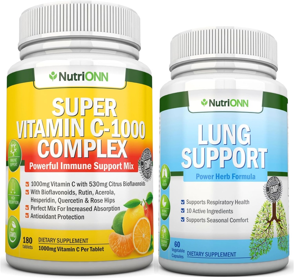 Super Vitamin C Complex Tablets & Lung Support Capsule Combo - Targeted Lung Health Support