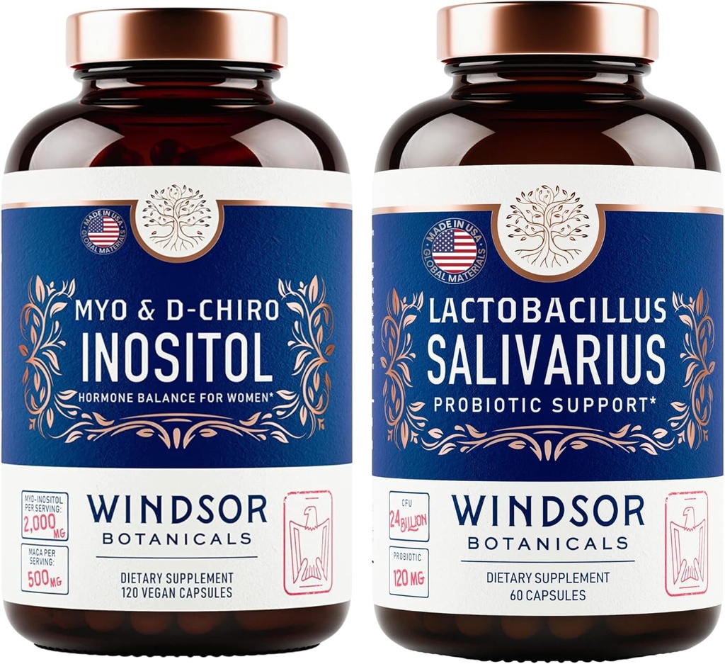 WINDSOR BOTANICALS Myo & D-Chiro Inositol e Lactobacillus Salivarius Probiotic Health Support Bundle