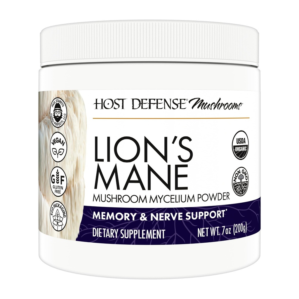 Host Defense Lion's Mane Powder - Supplément de soutien à la santé cérébrale - Supplément de champignons pour soutenir la fonction focus et mémoire - Supplément de soutien immunitaire et nerveux - 7 oz (133 portions)*