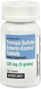 Sulfate de fer 325mg Comprimés entériques 100 Nombre