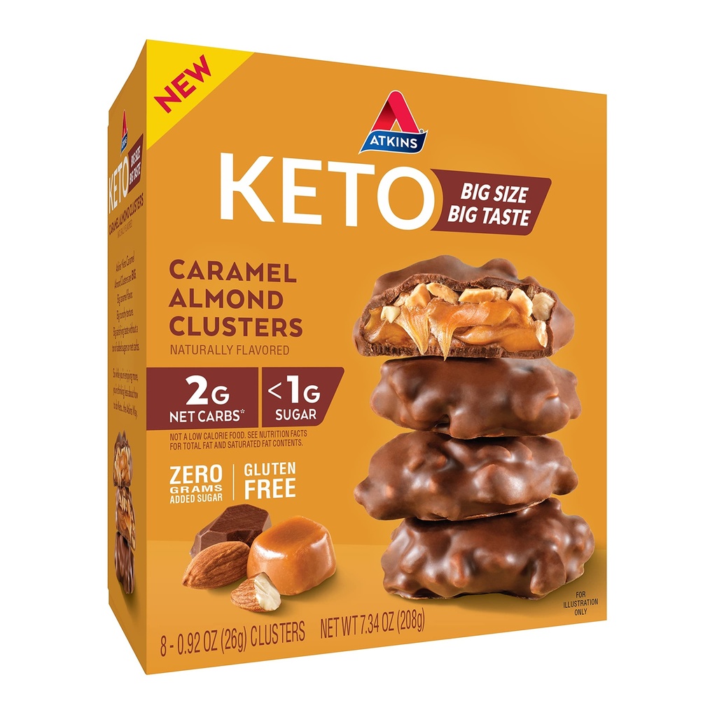 Atkins Caramel Mandel Cluster, Glutenfrei, hoch in Faser, 1g Zucker, 2g Net Carb, Keto Friendly, 8 Count