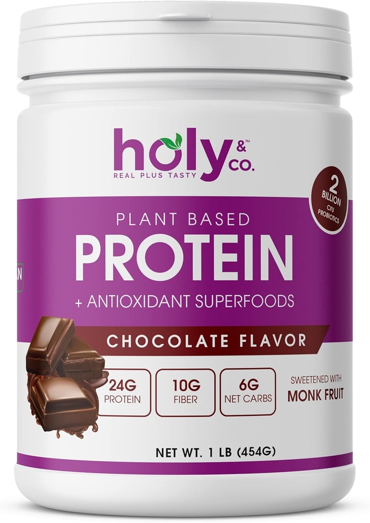 Heilige & Co. Pflanzenbasierte Proteinmischung Shake, Glutenfreie Schokolade Flavored, Kosher, für Männer und Frauen, 2 Billion Probiotics, Monk Fruit Sugar- 16 oz (1 LB)