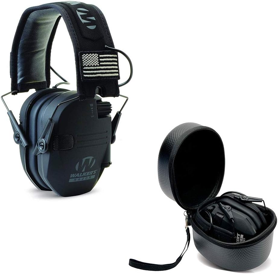 Walker Razor Slim Electronic Shooting Hearing Protection Muff (Sound Amplification and Suppression) con custodia protettiva
