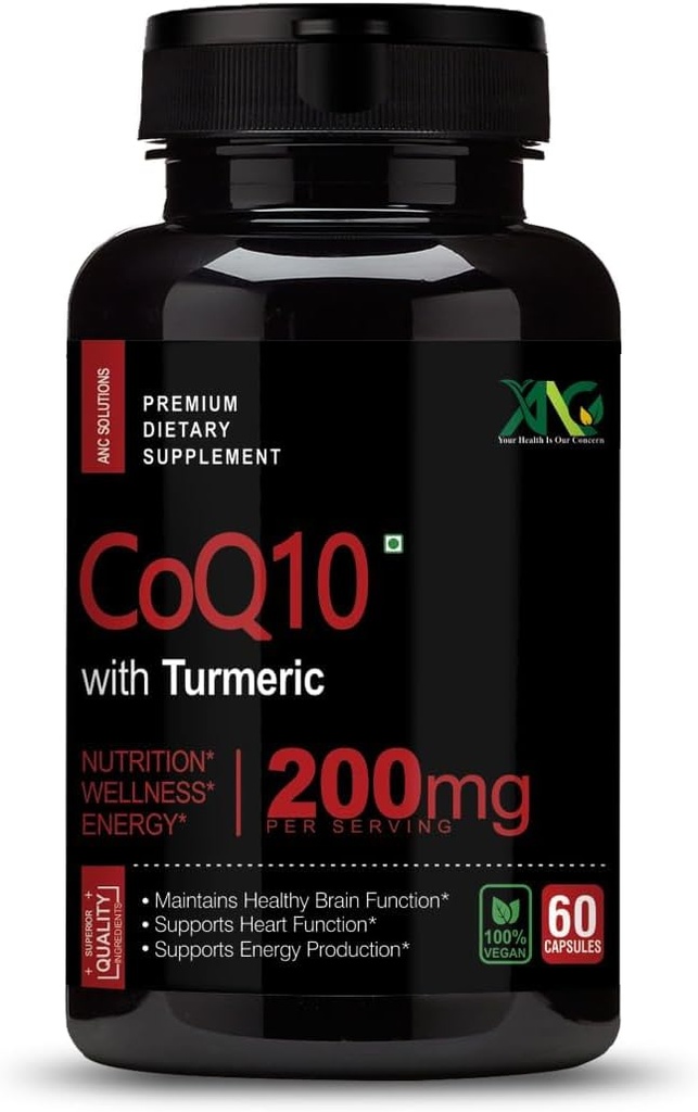 Générique Viva High Absorption CoQ10 avec Turmeric - Suppléments nutritionnels antioxydants, santé cardiaque et santé de la fonction cérébrale - Ubiquinol pour la santé mitochondriale - 200mg 60 Capsules