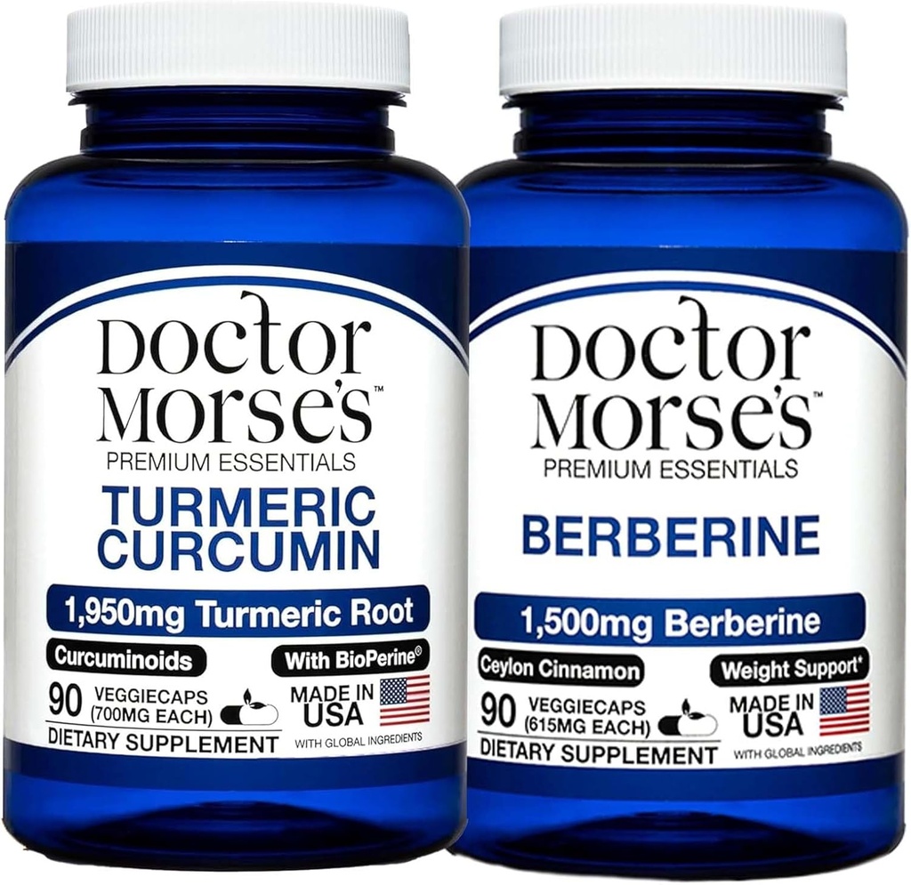 Medico Morse curcuma currica 1950mg & Berberina 1500mg Bundle - Supporto congiunto, Metabolismo sano, e Boost immunitario con BioPerine & Ceylon Cinnamon, FDA-Registered, NSF-Certified 90 capsule