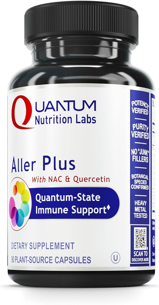 Aller Plus - A Lung Health Supplement with NAC/N-Acetyl Cysteine, Con Bromelain, Reishi Mushroom & Quercetin, Immune Support Formula - 90 Capsule Vegetariani