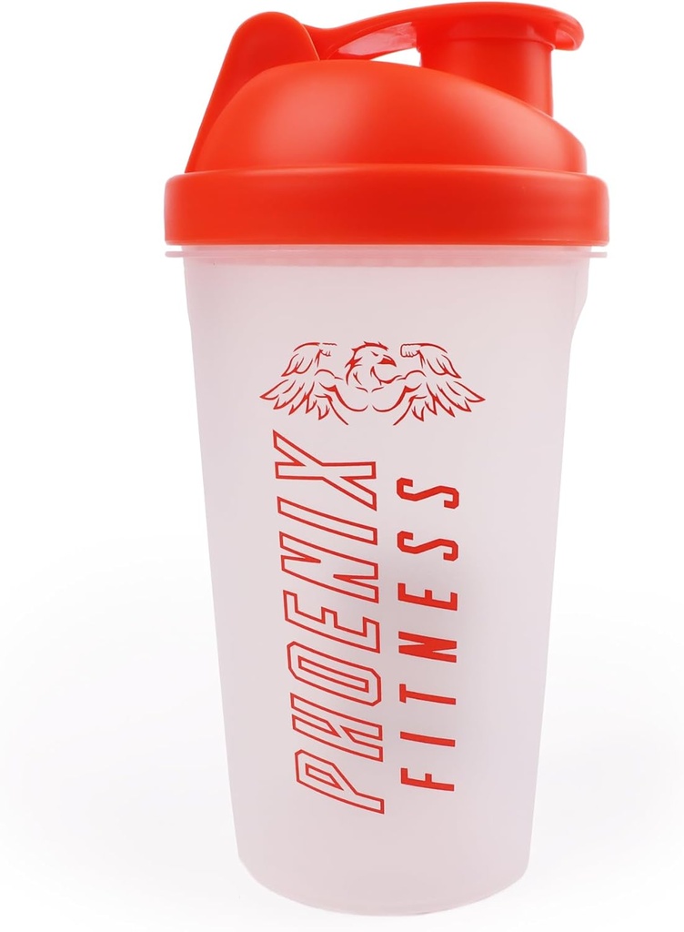 Phoenix Fitness Protein Shaker Bottle - 500ml Leakproof Flasche mit Schraube Top Lid und Mesh Grid - Geschirrspüler Safe BPA Free Sports & Gym Bottle - Orange