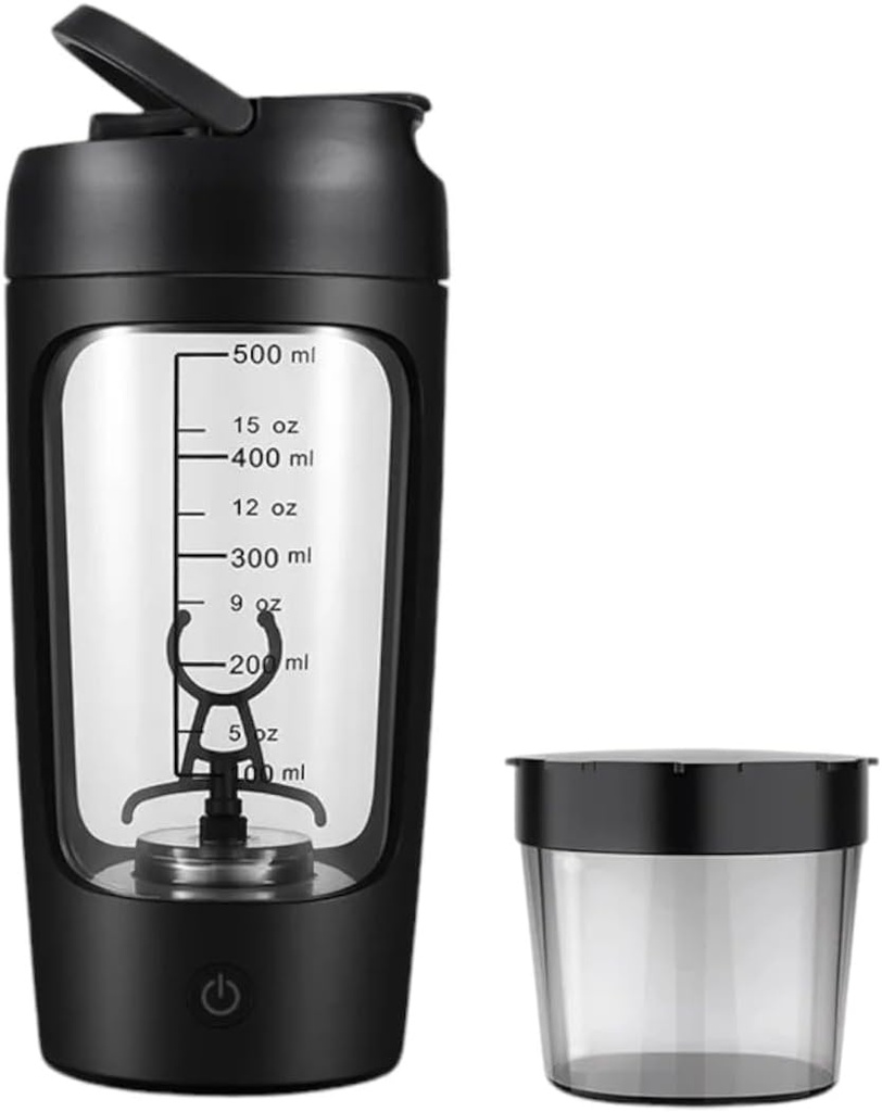 Elektrische Portable Protein Shaker Bottle für glatte Blends | w/FREE PROTEIN POWDER CUP | Premium Bottle Hergestellt aus Tritan – BPA Free | 650 ml | Wiederaufladbare | für GYM & Sports Enthusiast. (Schwarz)