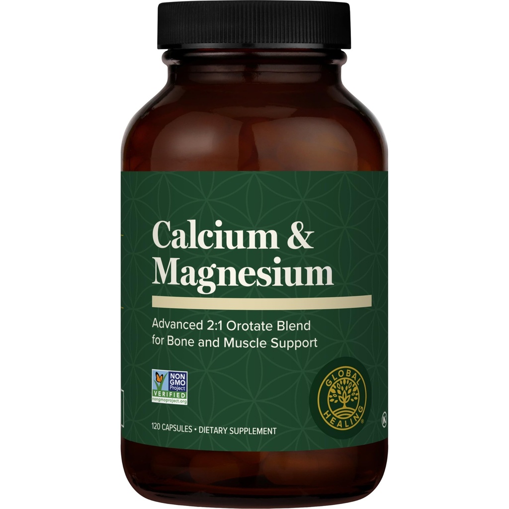 Global Healing Kalzium und Magnesium Orotat - Knochenstärke-Ergänzung für Frauen und Männer - hilft starke Zähne und Herz-Kreislauf-Gesundheit für normale Muskel-Funktion - 120 Kapseln