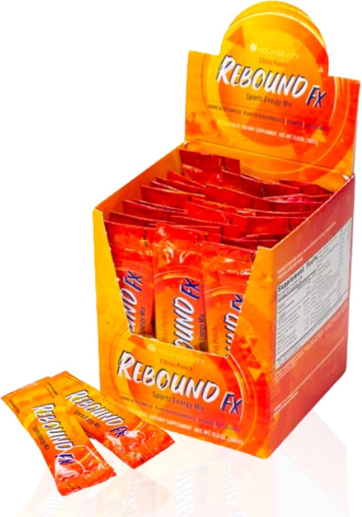 Youngevity Rebound FXTM Citrus Punch On-The-Go Stick Packs – 30 Count Box – Sport Energy Drink mit Vitaminen, Aminosäuren und Elektrolyten – Natürliche Koffein – unterstützt Hydration und Erholung