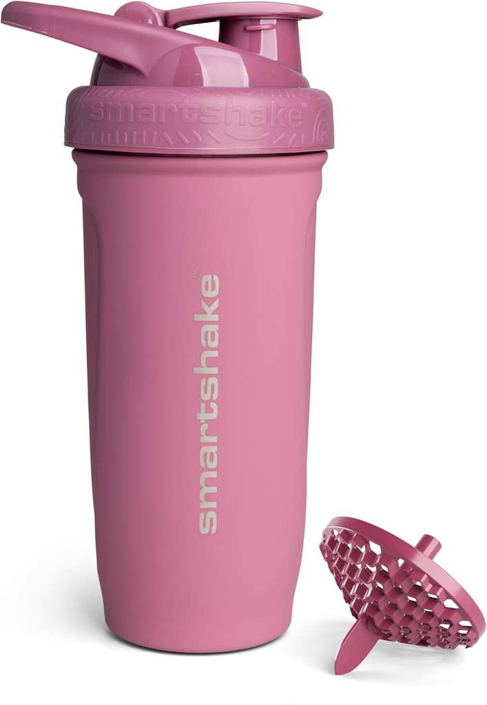 Smartshake Reforce Edelstahl Protein Shaker Bottle - Non Insulated Unisex Gym Bottle | Metal Shaker Bottles - 900 ml | 30 oz - Leakproof Screw-On Lid - DEHP & BPA Free (Deep Rose)