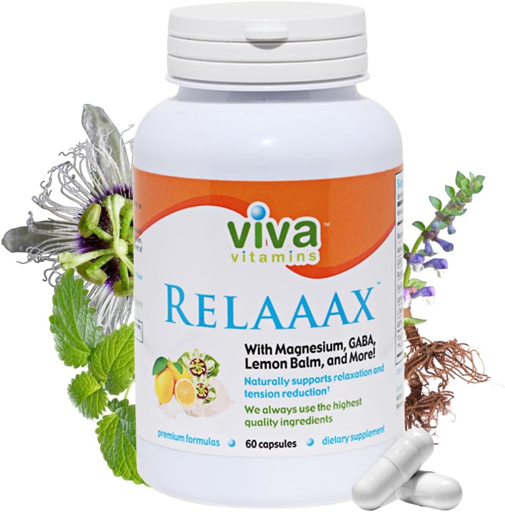 Relaaax - con Magnesio, GABA, L-teanina, Balm di limone, Supporti Mood, Rilassamento, Tensione, Aiuta a raggiungere la mente calma e rilassata, Non-GMO, Vegan, 60 Caps