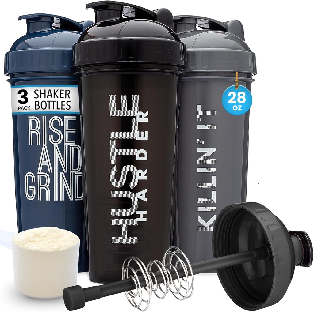 GOMOYO [3-Pack] Bouteille de shaker 28-Ounce avec mélangeur à chaîne d'action.