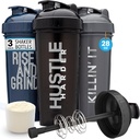 GOMOYO [3-Pack] 28 once Shaker Bottiglia con Azione-Rod Mixer | Protein Shaker Bottiglia con Citazioni Motivazionali | Shakers for Protein Shaker sono BPA Free e Lavastoviglie Safe | Argento, Blu, & Nero