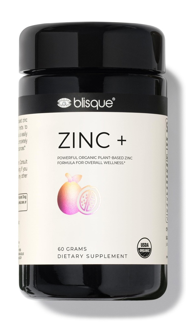 Blisque – Integratore di zinco organico Sorgente da Guava Leaf | per supporto immunitario, difesa e Boost | con Ashwagandha, Aloe Vera, Ginger e Turmeric | Vegan | Polvere | 60 Grammi