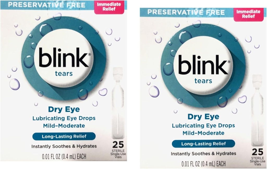 Blink Tears Preservative Free Lubricating Eye Drops 25 ct 0.01 fl oz EA (0.4 mL EA) (Pacchetto di 2)