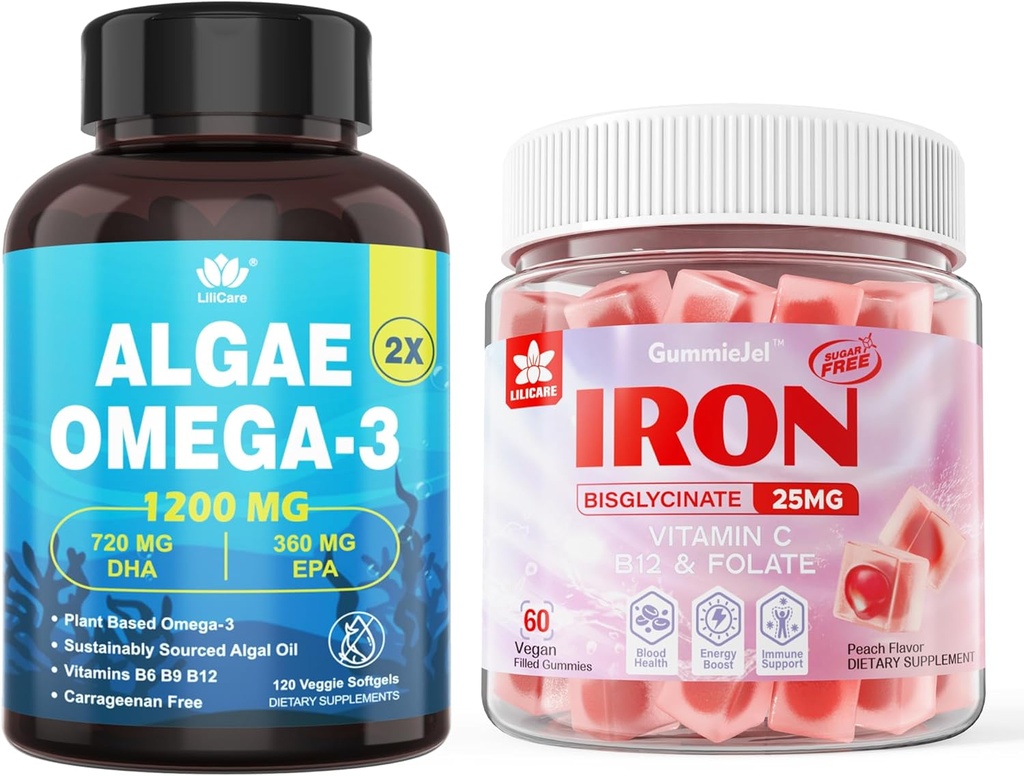 Vegane Eisengummis & Pflanzliche Algen Omega 3 1200mg Ergänzung