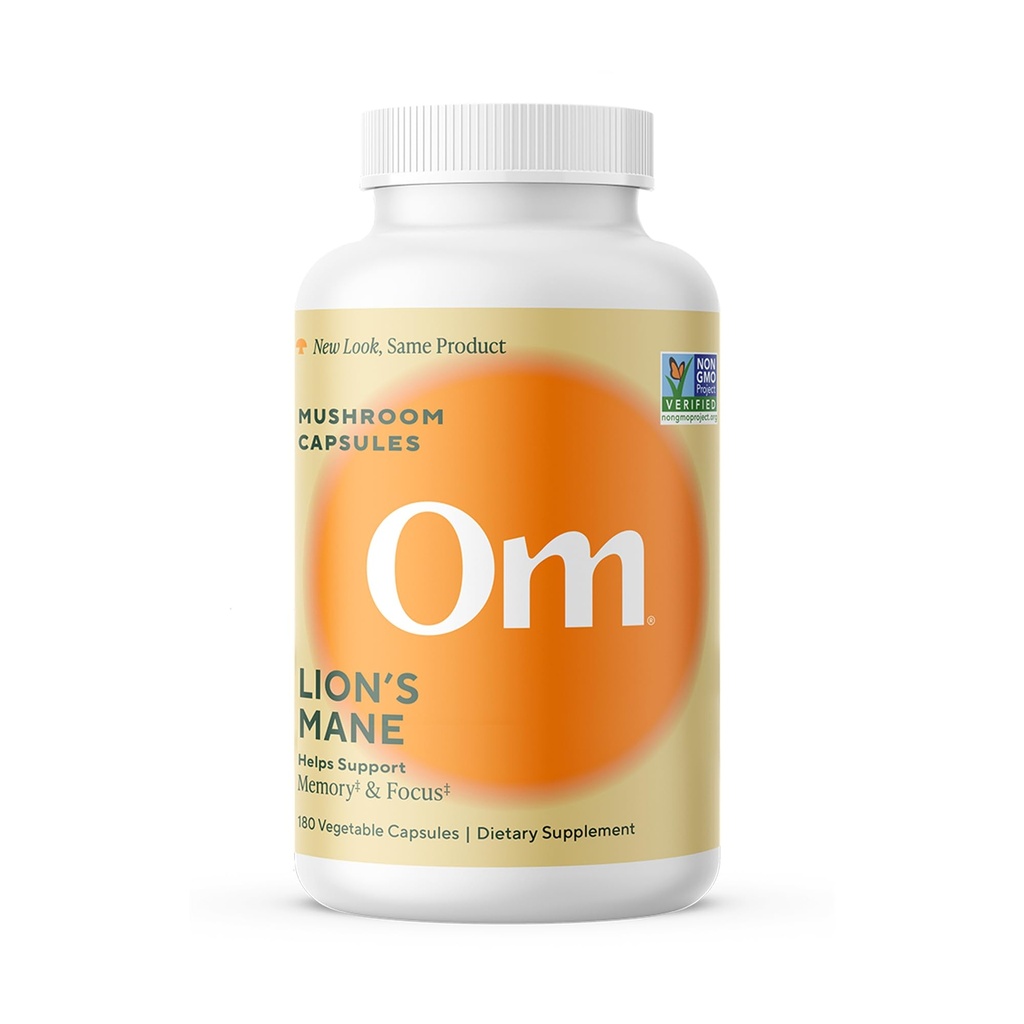 Om Lion’s Mane Mushroom Capsule - Organic Mushroom Supplement and Nootropic - Brain Supplements for Memory and Focus, 180 Count (60 Serve)