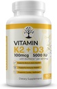 Vitamin D3 K2 Supplement, 5000 IU - Unterstützt Immun- und Herz-Wellness, Hohe Potenz, Glutenfrei, 60 Kapseln