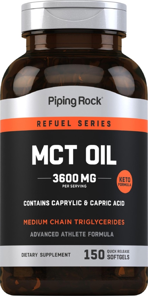 Piping Rock MCT Öl Softgel Kapseln | 3600mg | 150 Pillen | Keto-Approved | Non-GMO, Glutenfreie Ergänzung