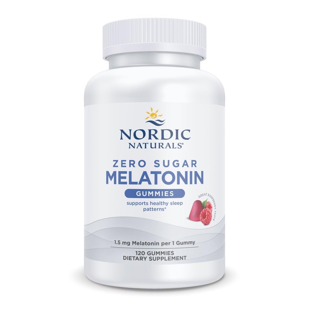 Nordic Naturals Zero Sugar Melatonin Gummies, Raspberry - 120 Gummies - Melatonina da 1,5 mg - Grande Guste - sonno riposante, Supporto antiossidante - Non OGM, Vegan - 120 Serve