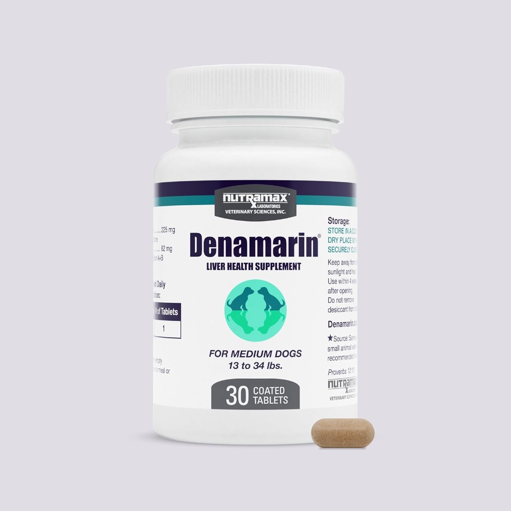 Nutramax Laboratoires Denamarin foie supplément de santé pour chiens moyens - avec S-Adénosylméthionine (SAMe) et Silybin, 30 comprimés
