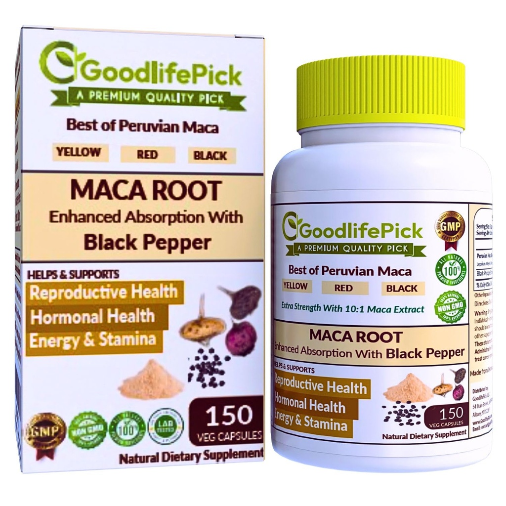 Peruvian Maca Root Capsules 150 ct. Powerful Maca Blend of Yellow Red & Black Maca Root with Black Pepper. Alle natürlichen NonGMO Vegan Keine Stearate Keine Reispulver Keine Silica Keine Füllstoff