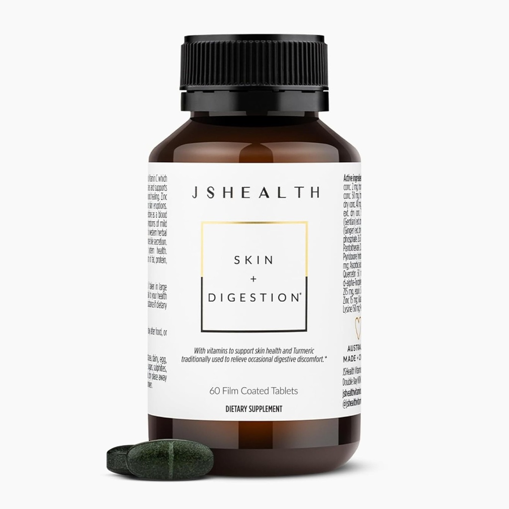 JSHealth Vitamine Haut- und Verdauungsformel | Hautergänzung mit Zink | Burdock Turmeric | Klare gesünde Haut | Akne Behandlung für Jugendliche und Erwachsene | (60 Tabletten)
