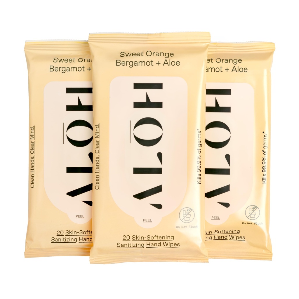 ALA-H Sweet Orange Bergamot + Aloe Essuie-mains désinfectantes - mains propres, esprit clair - sur le pouce Essuie-mains désinfectantes pour les enfants et les adultes - Taille voyage 3 Pack 20ct Essuie-mains (60 essuie-mains)