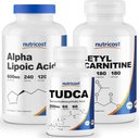 Nutricost Alpha Lipoic Acid 600mg, 240 Caps & Tudca 250mg, 60 Caps & Acetyl L-Carnitin 500mg, 180 Caps