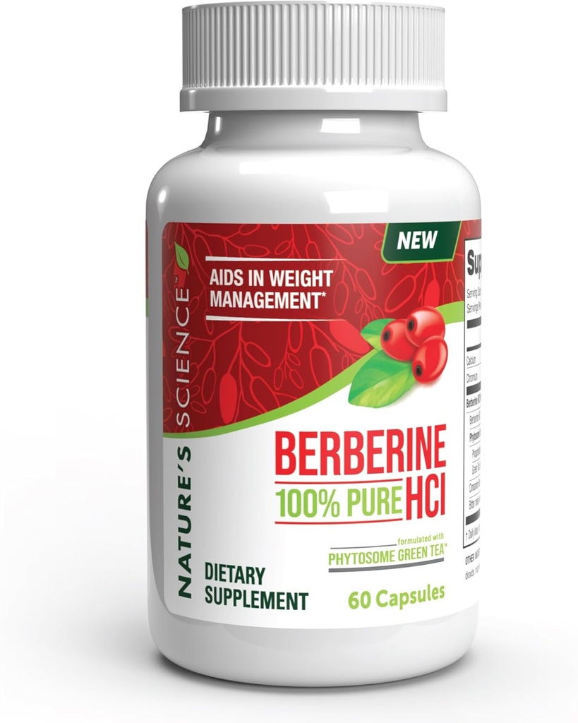 Science de la nature Berberine HCL avec thé vert phytosome pour la gestion du poids, 100% pur Clinical Grade Berberine HCL pour une meilleure absorption - aide le métabolisme, garde plein pour plus de 60 capsules
