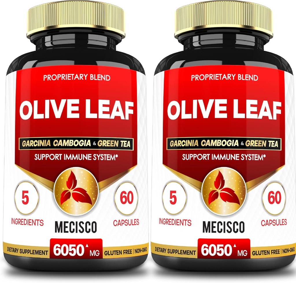 Estratto di foglie di oliva 5in1 per 4 mesi 6050mg con Garcinia, tè verde, caffè verde & pepe nero - salute cardiovascolare, benessere e supporto immunitario - 2 pacchetti 60 capsule