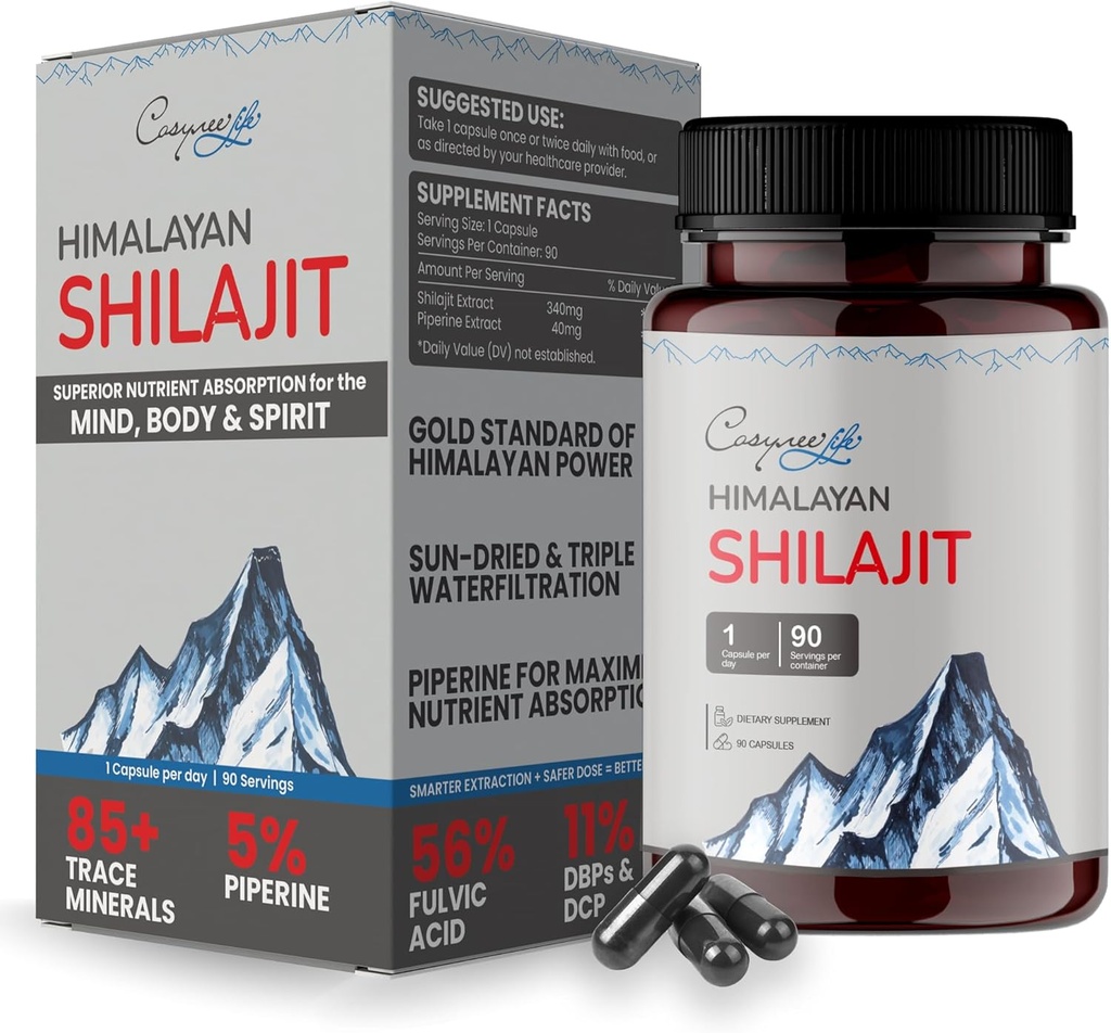 Himalayan Shilajit - Shilajit Capsules, Shilajit für Herren, Shilajit für Damen, 56% Fulvic Acid & 5% Piperine, 90 Caps
