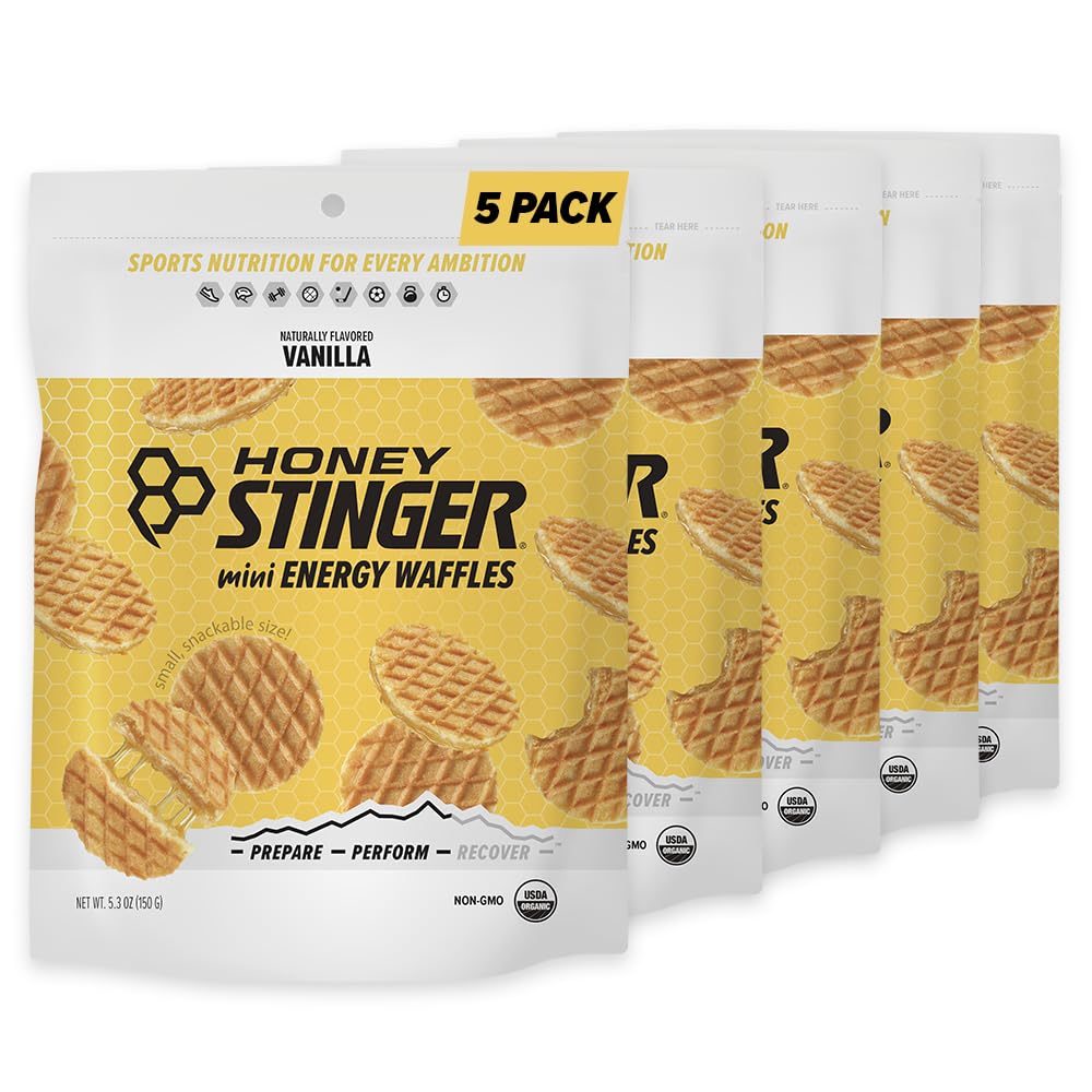 Honey Stinger Bio Mini Vanille Waffeln, Energie Stroopwafel für Übung, Ausdauer und Leistung, Sporternährung für Heim & Gym, Pre and Post Workout, 5 Taschen, 26.5 Unze