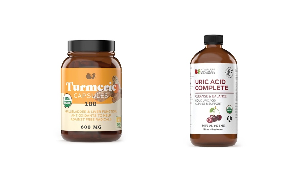 Komplette natürliche Produkte Turmeric 100 Kapseln & Uric Säure Komplett 16oz Bundle