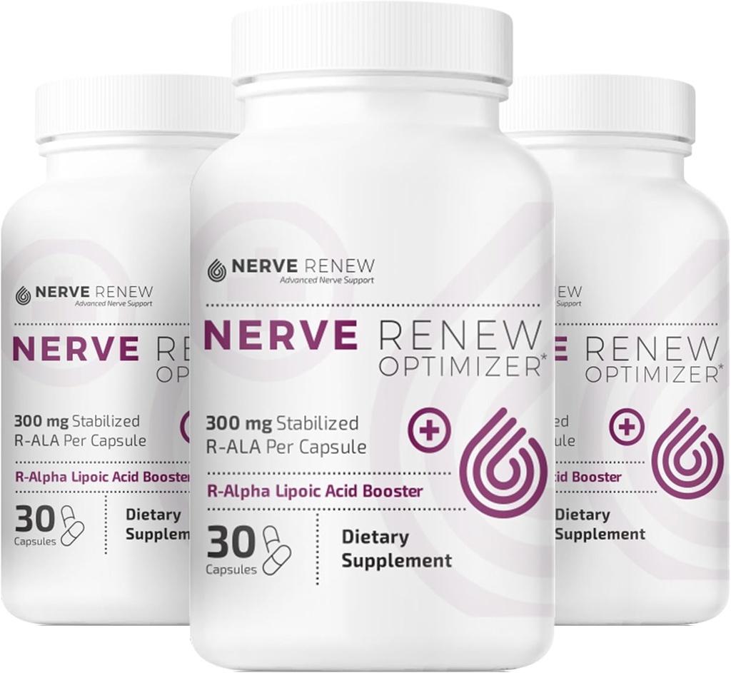 NERVE RENEW Optimizer, 3 Pack (90 Capsules) - 300 mg Stabilized R-Alpha Lipoic Acid per Capsule for Natural Nerve Discomfort Support - Fast Absorption - Safe and All Natural
