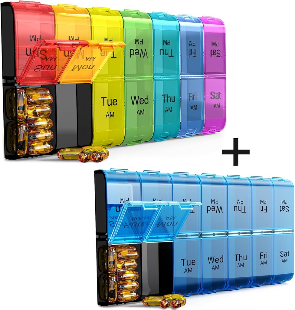 Extra Large Pill Organizer 2 volte al giorno, Weekly XL PM Pill Case, 7 giorni Pill Box Due volte al giorno