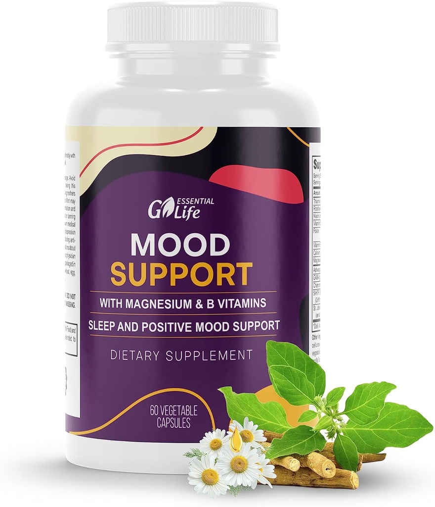 Supporto per il Mood | Supporto per l'assistenza calma con Ashwagandha, GABA 5-htp, St John's Wort, Vitamina B6 e B12 per il sonno, Rilassamento e Cortisol Manager | 60 capsule