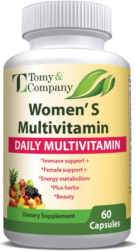 Tomy & Company Multivitamine végétarienne sans gluten avec Zinc, B6, B12, Biotine et plus - Cheveux, peau et ongles, santé des os, soutien immunitaire, suppléments vitaminiques quotidiens pour femmes Capsules
