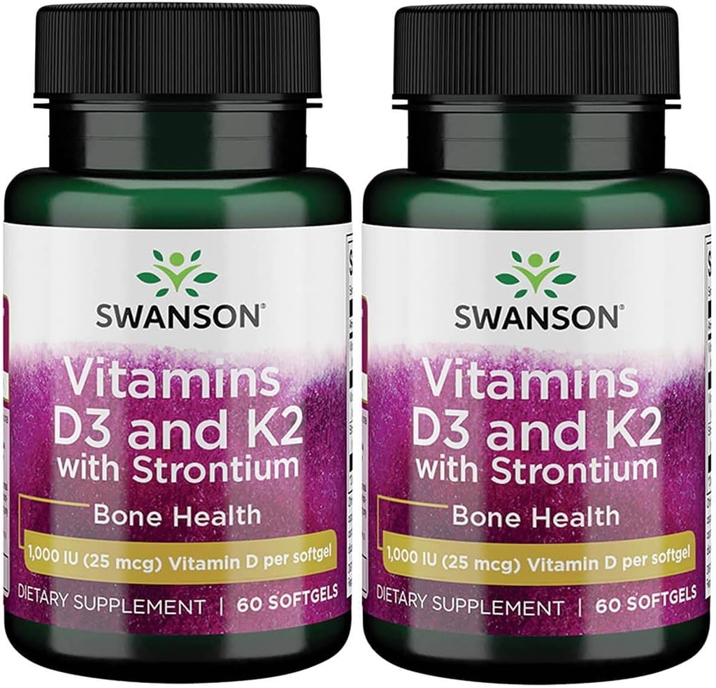Complexe de strontium de Swanson avec vitamines D-3 et K-2 60 gels (2 paquets)