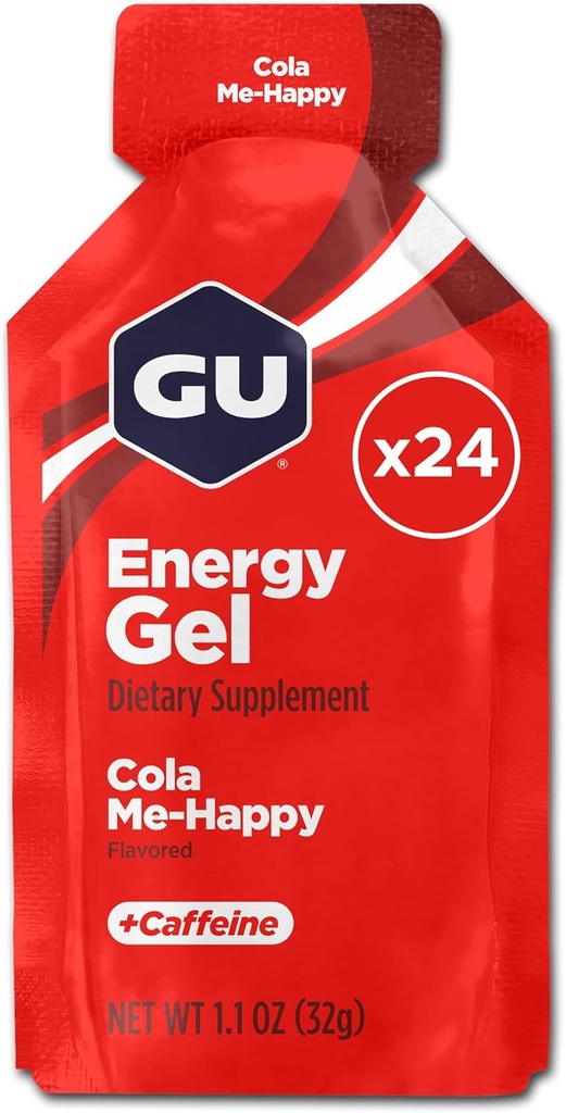GU Energy Original Sports Nutrition Energy Gel, Vegan, Gluten-Free, Kosher e Dairy-Free On-the-Go Energy for Any Workout, 24-Count, Cola Me-Happy